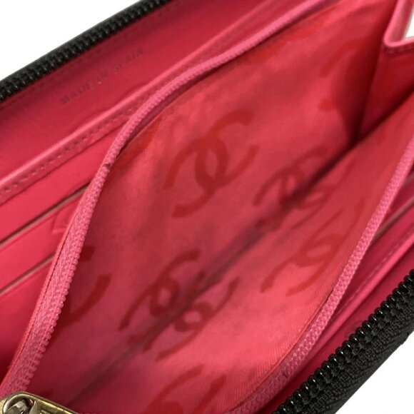 Auth CHANEL Cambon Line A50078 Black Lambskin Patent Leather Long Wallet - Picture 4 of 12